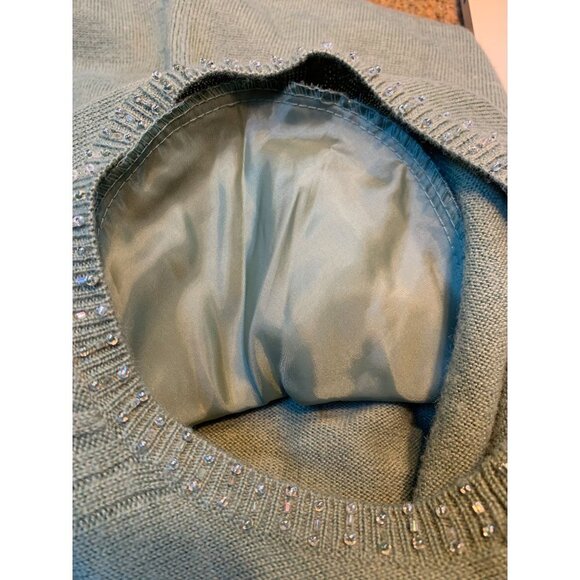 Vintage 90s Cable Knit Short Sleeve Sweater Shirt Beaded Green Large - Picture 6 of 9